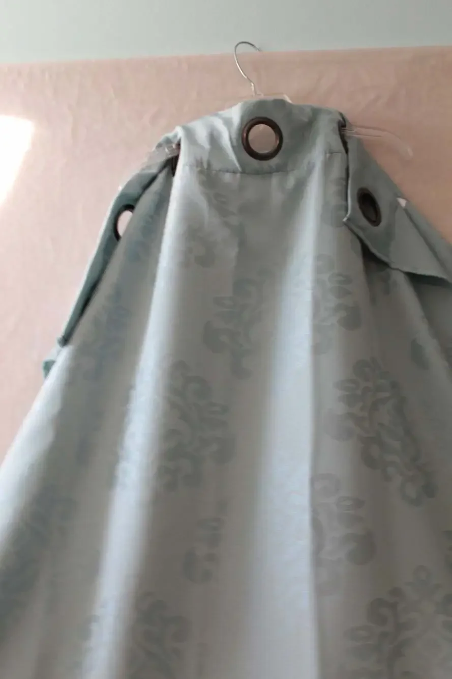 Light Blue Damask Pattern Grommet Top Curtain - 2 Panels